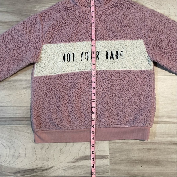 AMP “Not Your Babe” Pink/Purple & White Oversized Fuzzy Sherpa Sweatshirt XS - Picture 11 of 16
